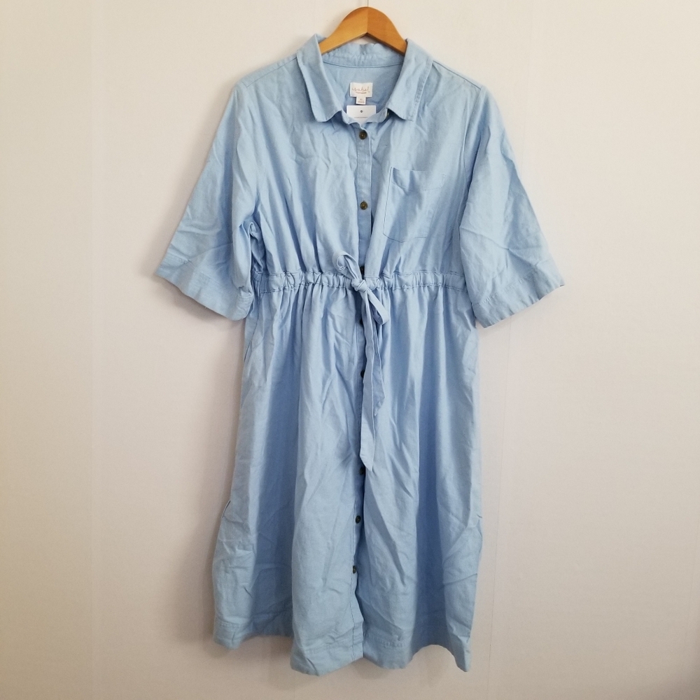 NWT Isabel Maternity Blue Linen Midi Shirt Dress Size XL
